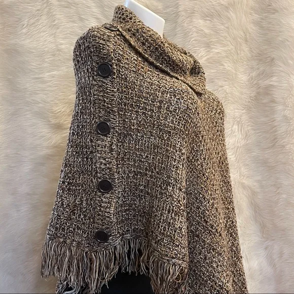 Cowl Neck Fringed Poncho - Picture 4 of 16